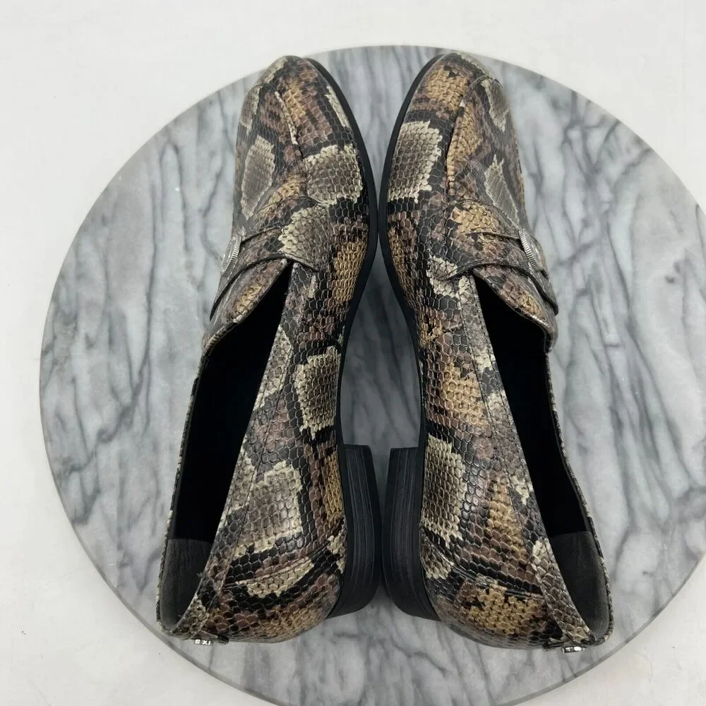 Sam Edelman Circus Loafer Womens 7 Brown Leather Snake Print Slip On Flats Shoes